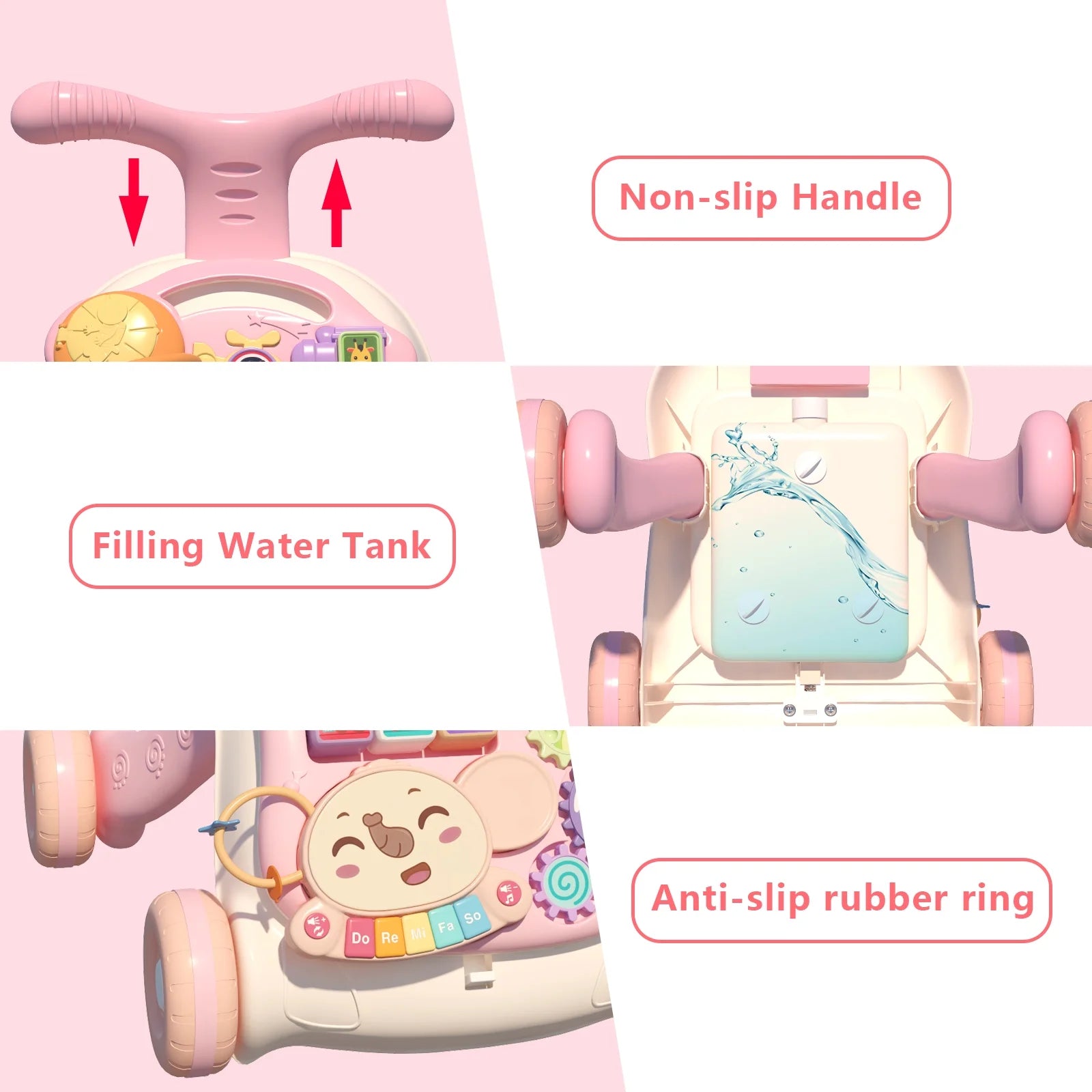 Walker for Baby Girl, Baby Push Walkers for Babies, 3 in 1 Push Toys, Baby Walker Table and Activity Center, Early Learning Toy for Kids Infant 6-12 Months, Pink for Babies Learning to Walk
