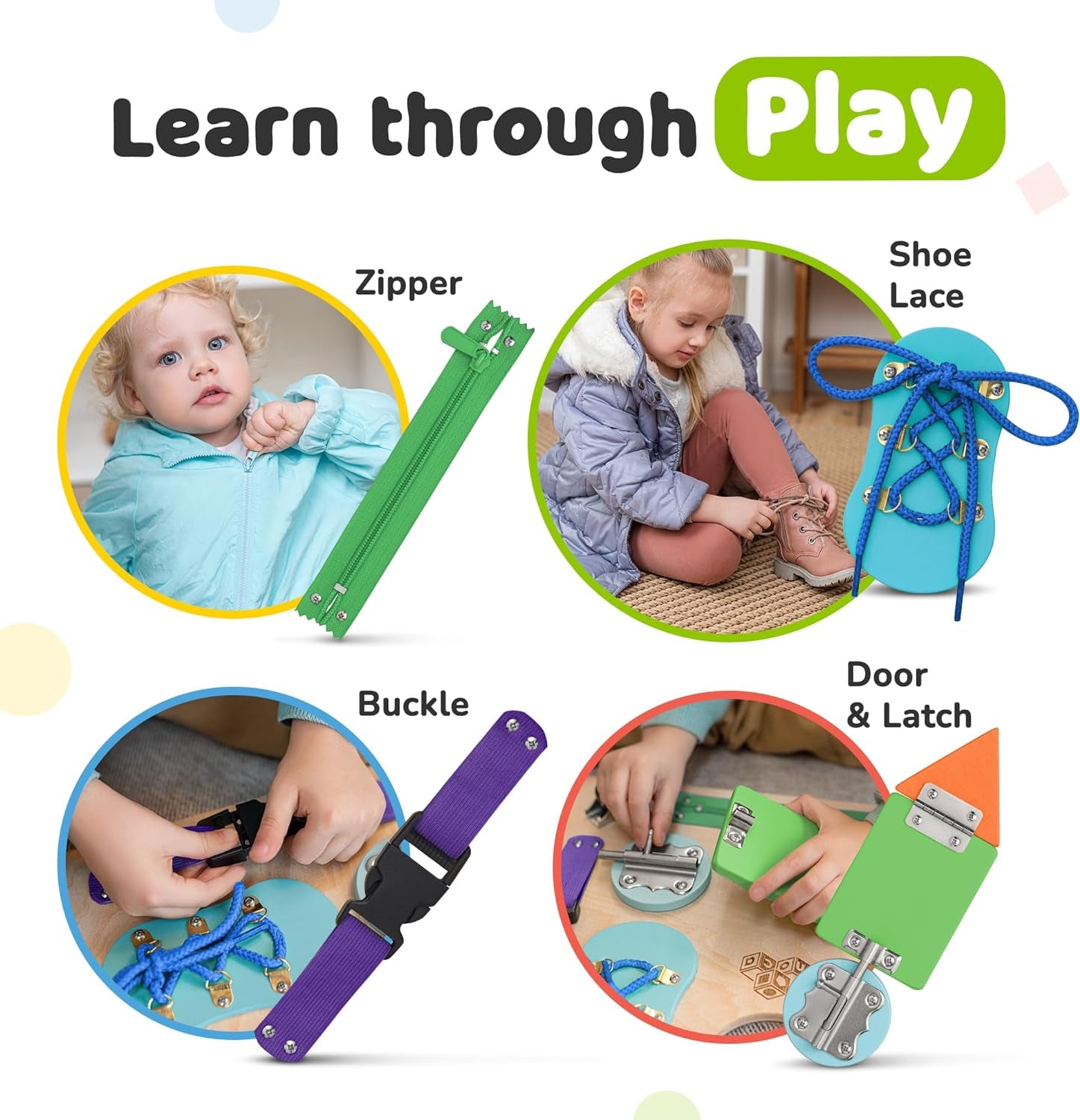 Toddler Busy Board, Premium Wooden Montessori Busy Board with 10 Learning Activities for Fine Motor Skills, Sensory Activity Kids Travel Toy, Easter Basket Stuffers Gift for Boys & Girls