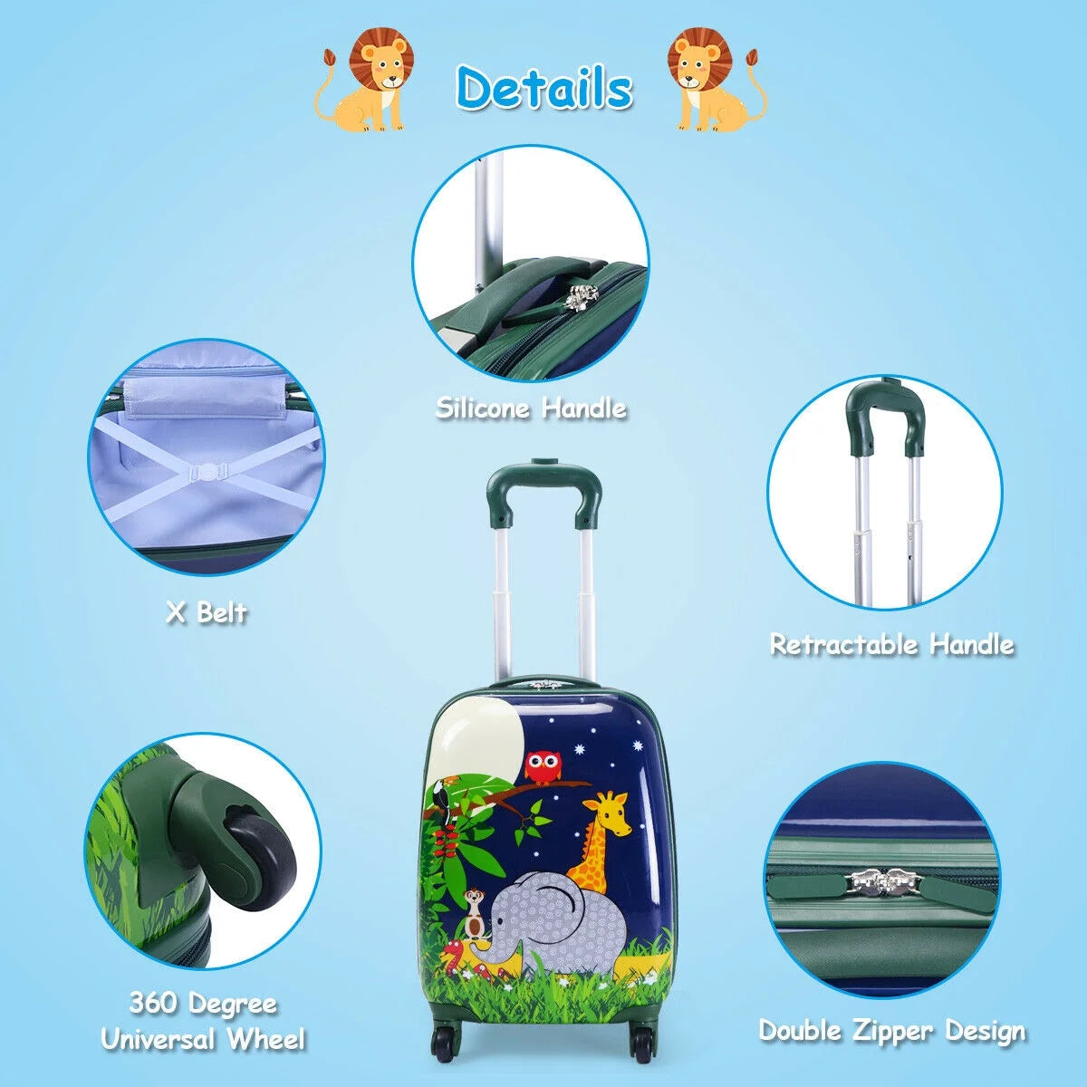 2Pcs 12'' 16'' Kids Luggage Set Suitcase Backpack School Travel Trolley ABS