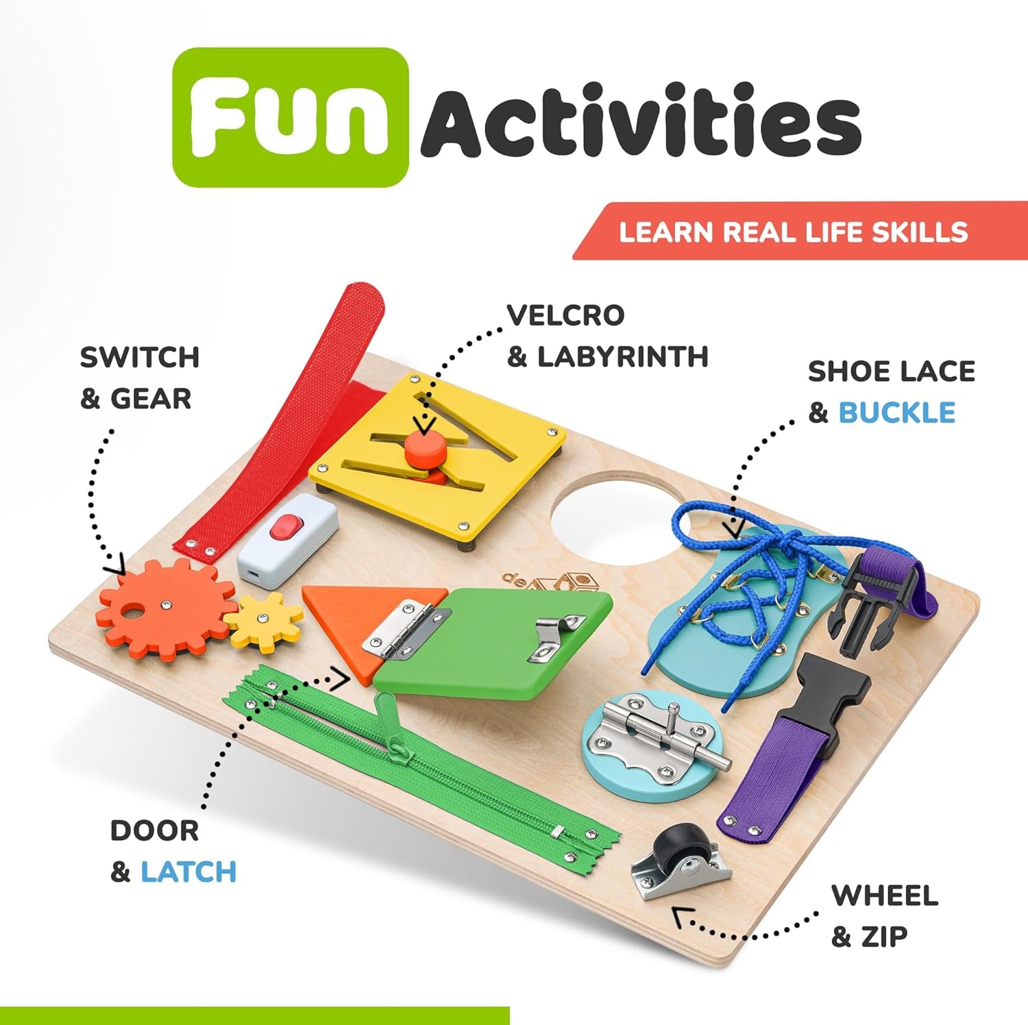 Toddler Busy Board, Premium Wooden Montessori Busy Board with 10 Learning Activities for Fine Motor Skills, Sensory Activity Kids Travel Toy, Easter Basket Stuffers Gift for Boys & Girls