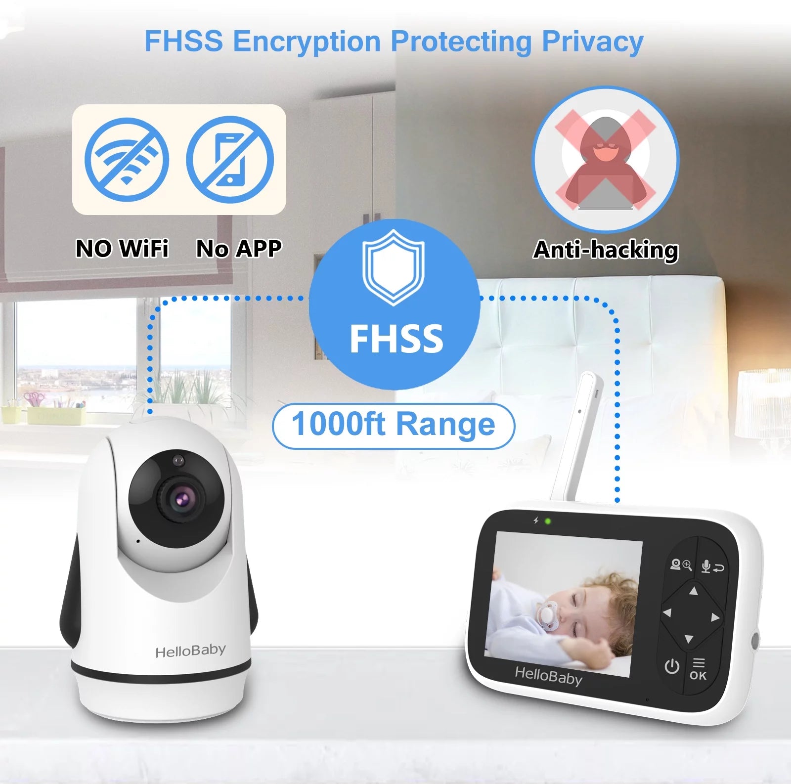 HB6336 Baby Monitor – 3.2" Display, Camera & Audio, Remote Pan Zoom, Night Vision, 1000 Ft Range