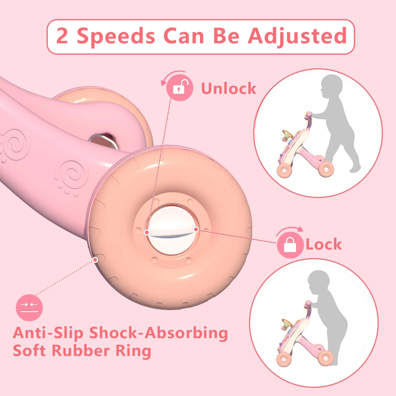 Walker for Baby Girl, Baby Push Walkers for Babies, 3 in 1 Push Toys, Baby Walker Table and Activity Center, Early Learning Toy for Kids Infant 6-12 Months, Pink for Babies Learning to Walk