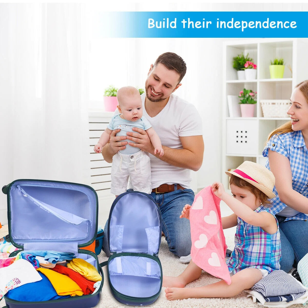 2Pcs 12'' 16'' Kids Luggage Set Suitcase Backpack School Travel Trolley ABS