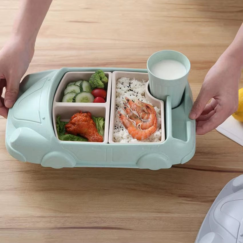 1Set Creative Cartoon Car Shape Baby Plate, Bamboo Fiber PP Plate Bowl Cup, Children Gift Tableware, Kid Feeding Dinner Plate