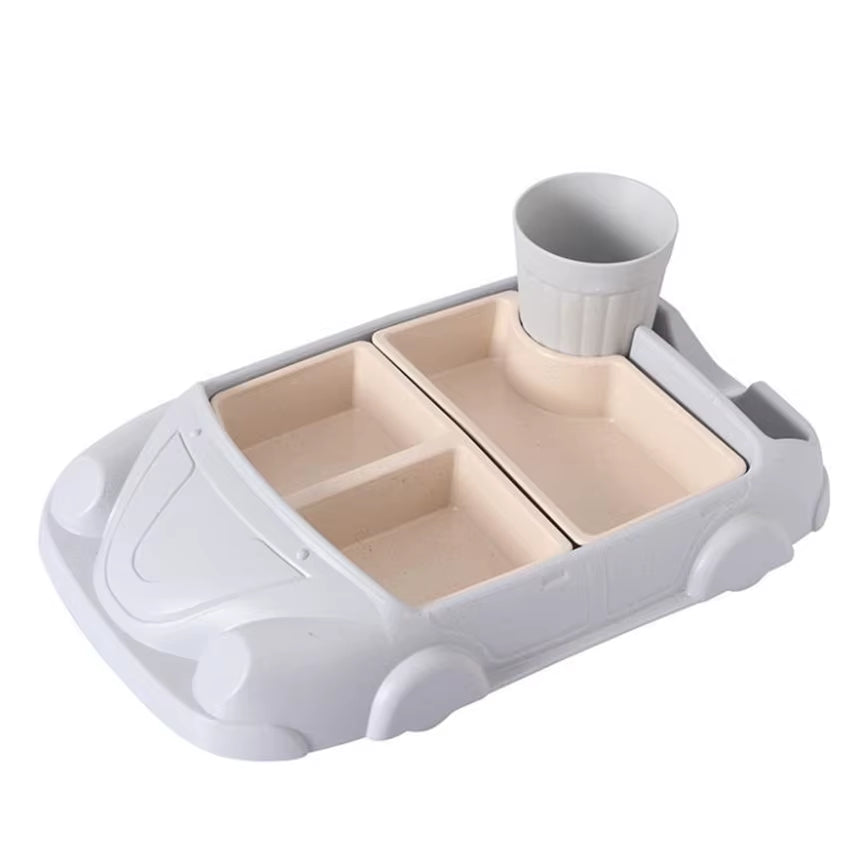 1Set Creative Cartoon Car Shape Baby Plate, Bamboo Fiber PP Plate Bowl Cup, Children Gift Tableware, Kid Feeding Dinner Plate