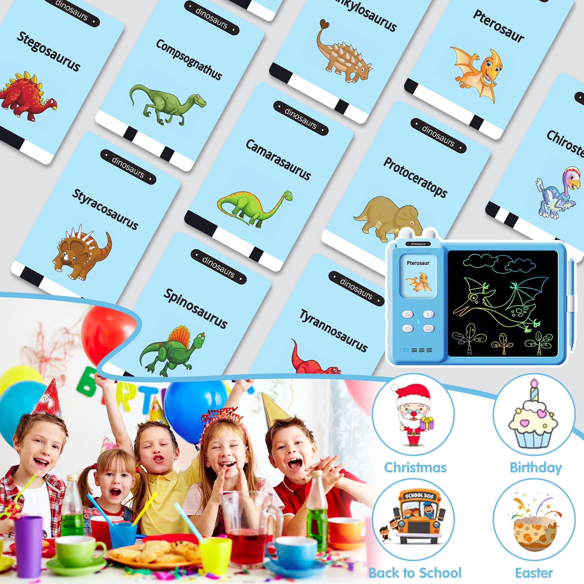 Talking Flash Cards LCD Writing Tablet Montessori Toys for Toddlers, Kids Toys Writing Board Reading Machine Educational Preschool Learning Toys for Boys Girls, Blue