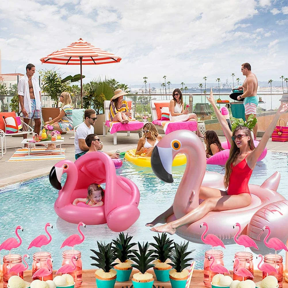 Baby Pool Float with Canopy,Flamingo Inflatable Swimming Ring,Infant Pool Floaties Swimming Pool Sunshade Toys for Baby Girls Boys Toddlers Pink