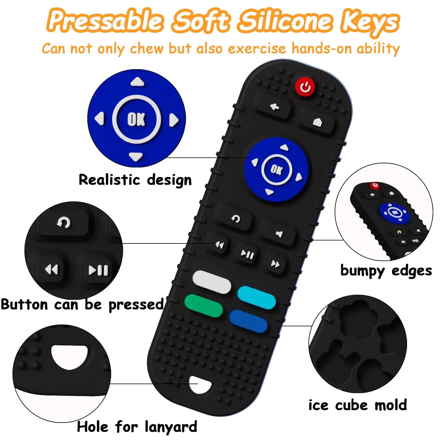 2-Pack Silicone Baby Teething Toys – Remote Control Shape, for 6-12 Months (Black & Grey)