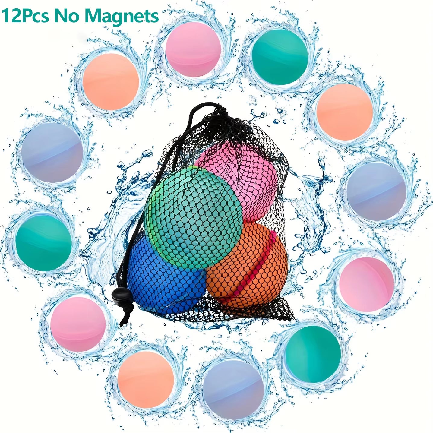 12Pcs Reusable Water Balloons Soft Silicone Water Bomb Non-Magnetic Water Balls Summer Pool Beach Outdoor Party Game Water Toy