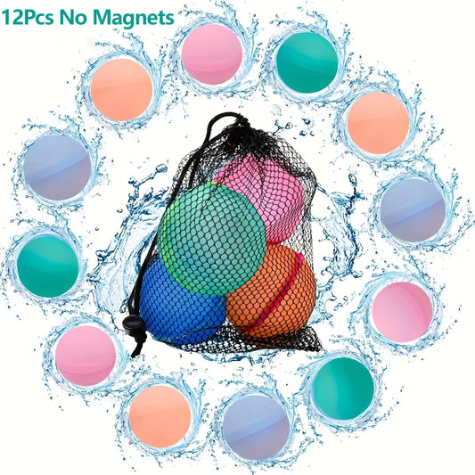 12Pcs Reusable Water Balloons Soft Silicone Water Bomb Non-Magnetic Water Balls Summer Pool Beach Outdoor Party Game Water Toy