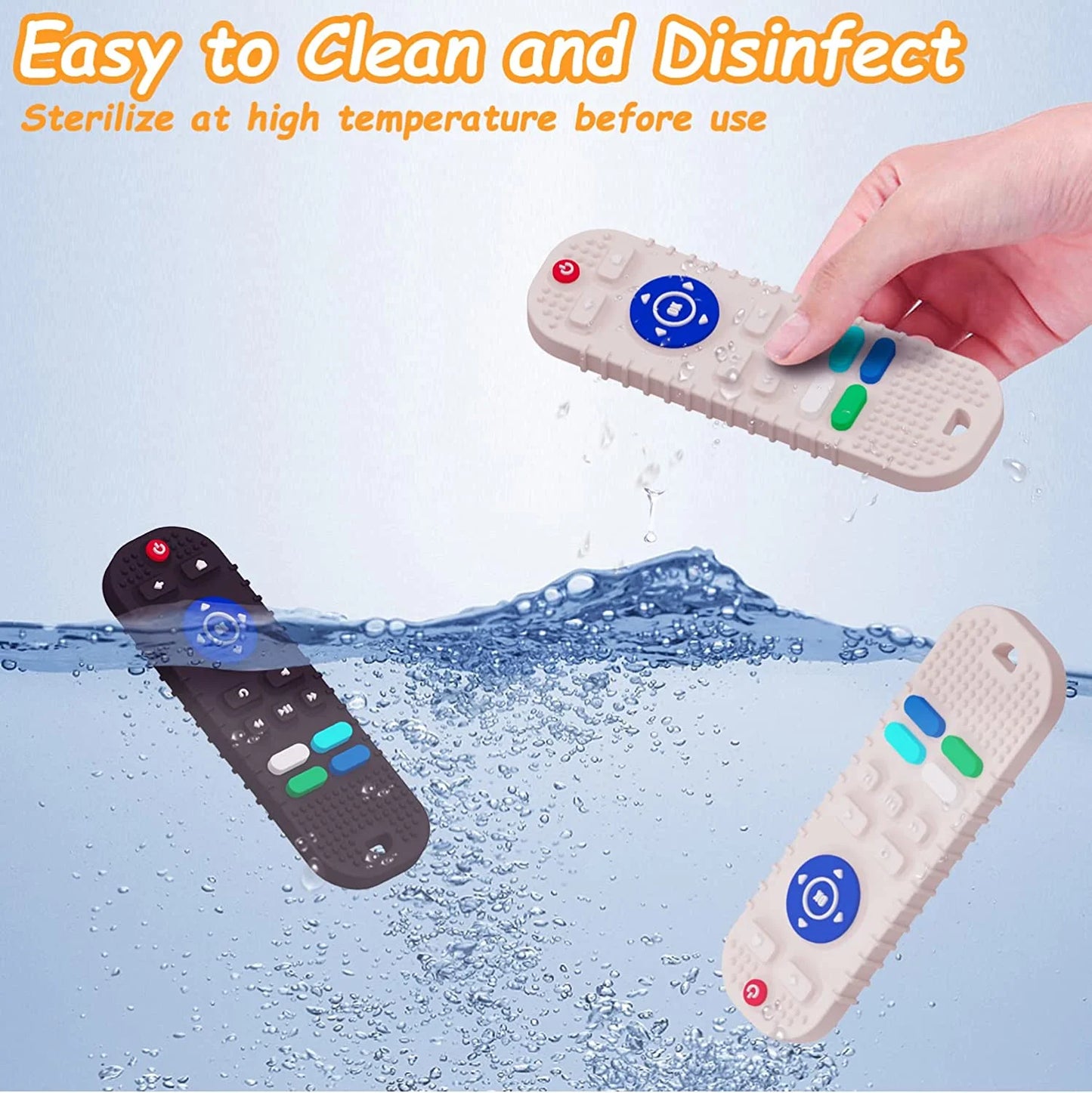 2-Pack Silicone Baby Teething Toys – Remote Control Shape, for 6-12 Months (Black & Grey)