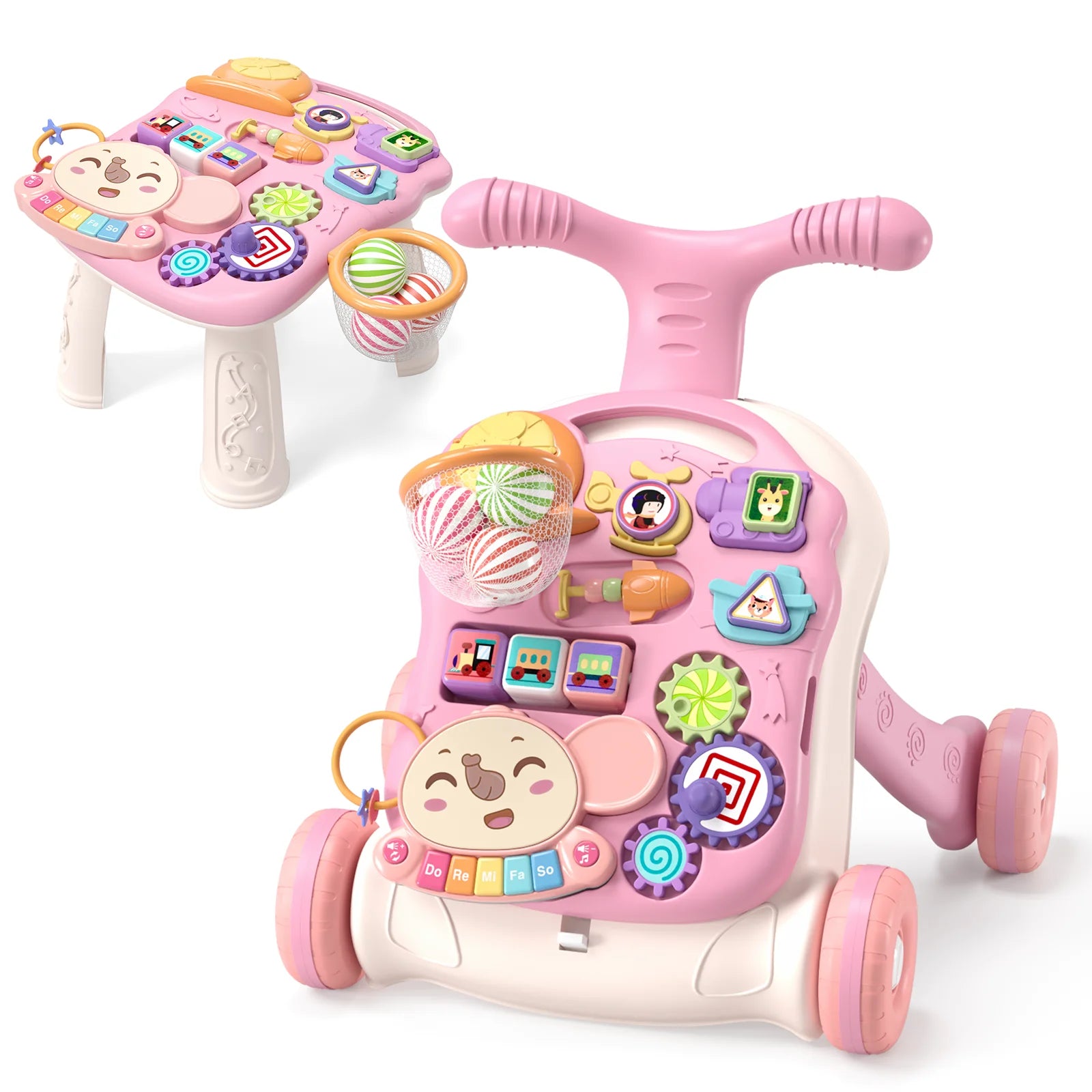 Walker for Baby Girl, Baby Push Walkers for Babies, 3 in 1 Push Toys, Baby Walker Table and Activity Center, Early Learning Toy for Kids Infant 6-12 Months, Pink for Babies Learning to Walk