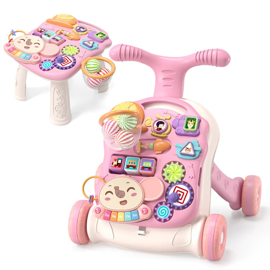 Walker for Baby Girl, Baby Push Walkers for Babies, 3 in 1 Push Toys, Baby Walker Table and Activity Center, Early Learning Toy for Kids Infant 6-12 Months, Pink for Babies Learning to Walk