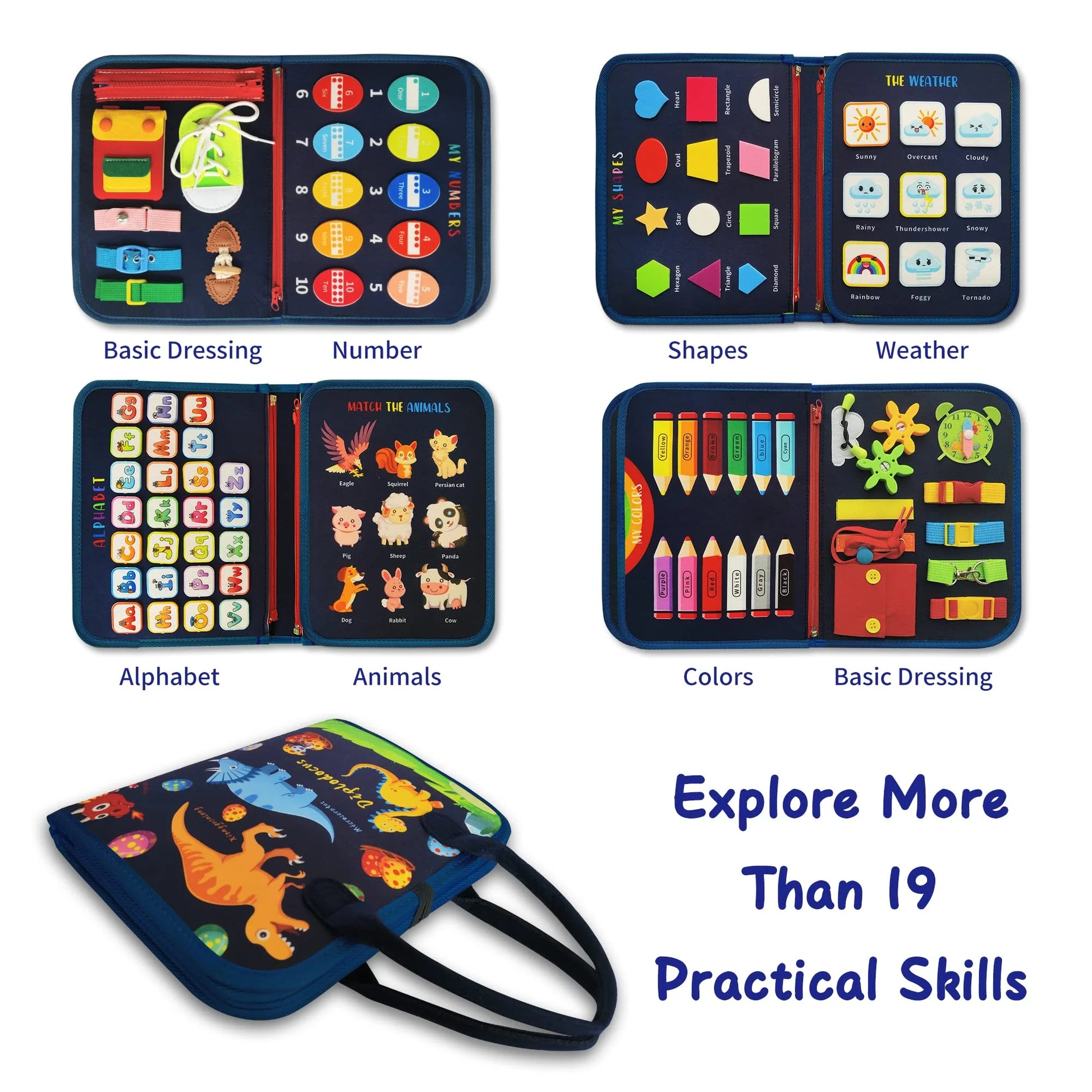Busy Board for Toddlers, Montessori Toys for 1 2 3 4 5 Year Old, Sensory Board for Learning Fine Motor Skills Toys, Preschool Learning and Travel Toys for Boys Girls