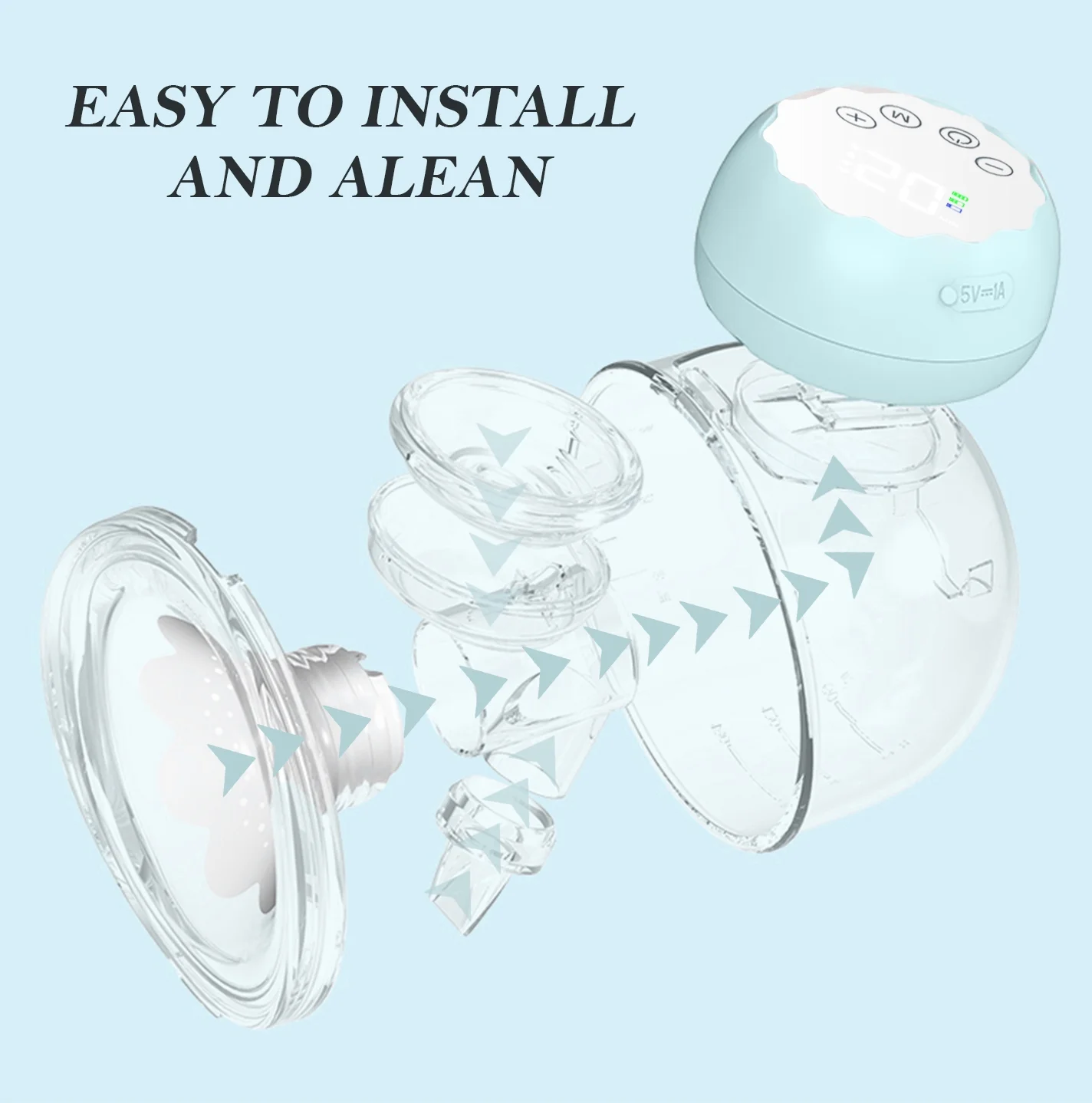 Electric Breast Pump,  Wearable Breast Pump, Hands-Free Breast Pumps with 3 Modes, 9 Levels, Blue