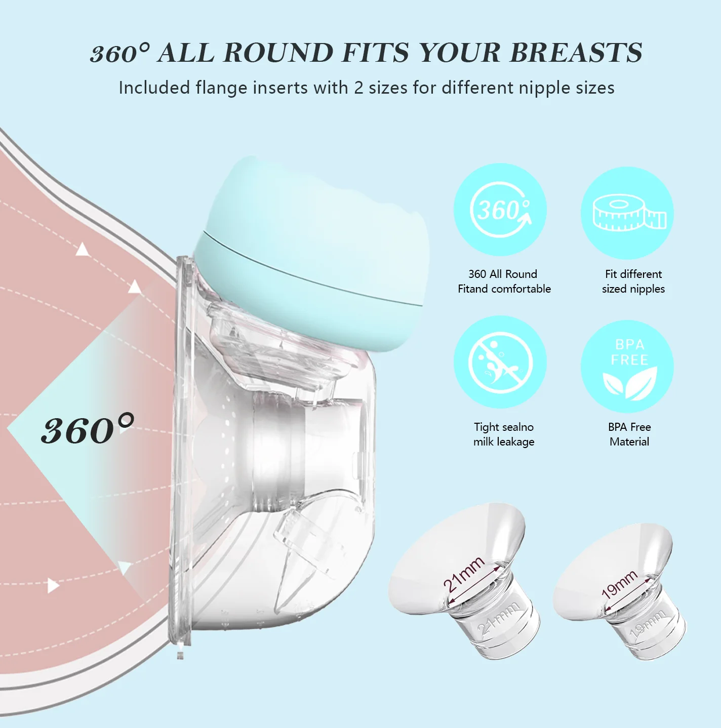 Electric Breast Pump,  Wearable Breast Pump, Hands-Free Breast Pumps with 3 Modes, 9 Levels, Blue