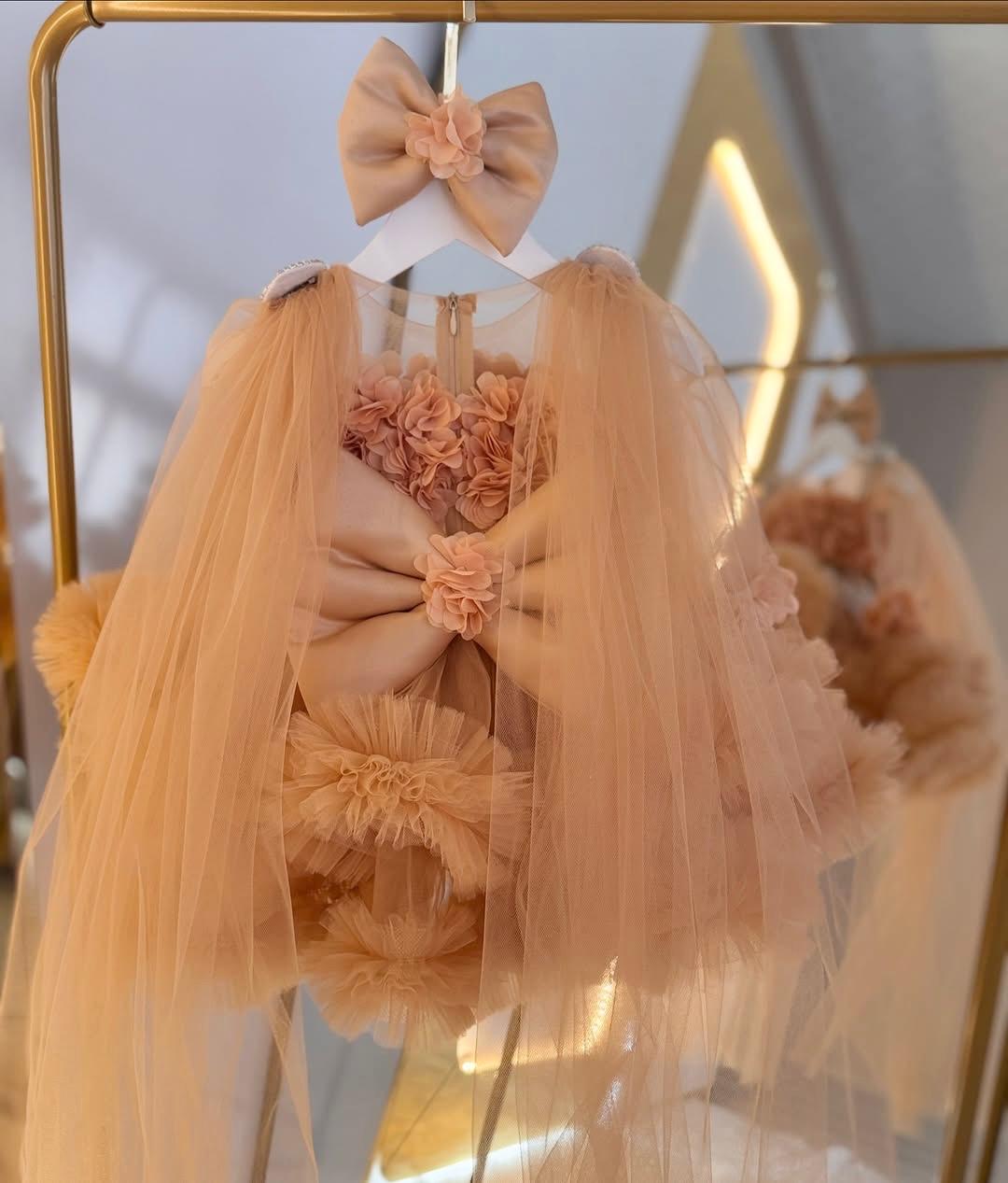 Brown Floral Pearl Princess Dress