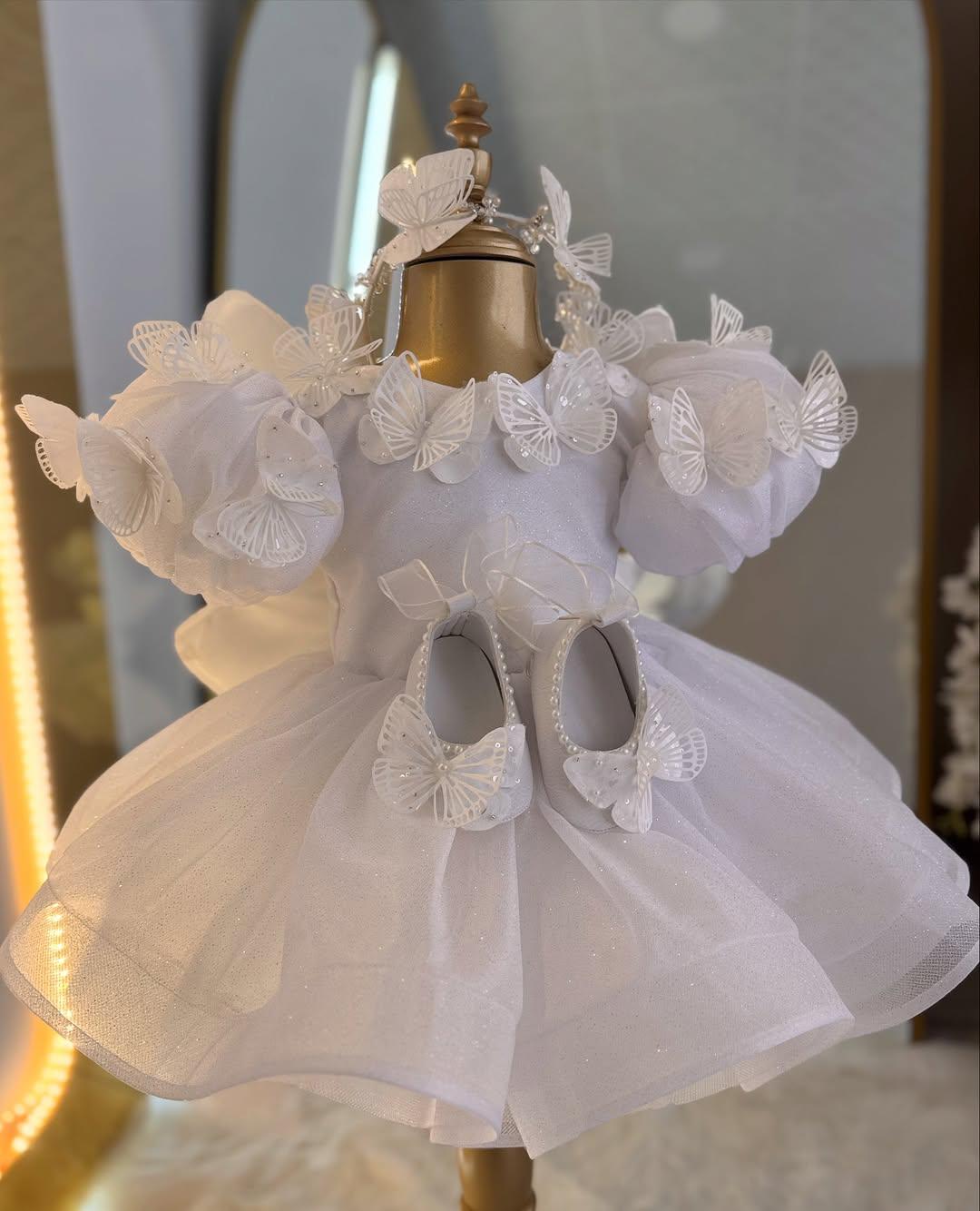 White Butterfly Dress with Headpiece