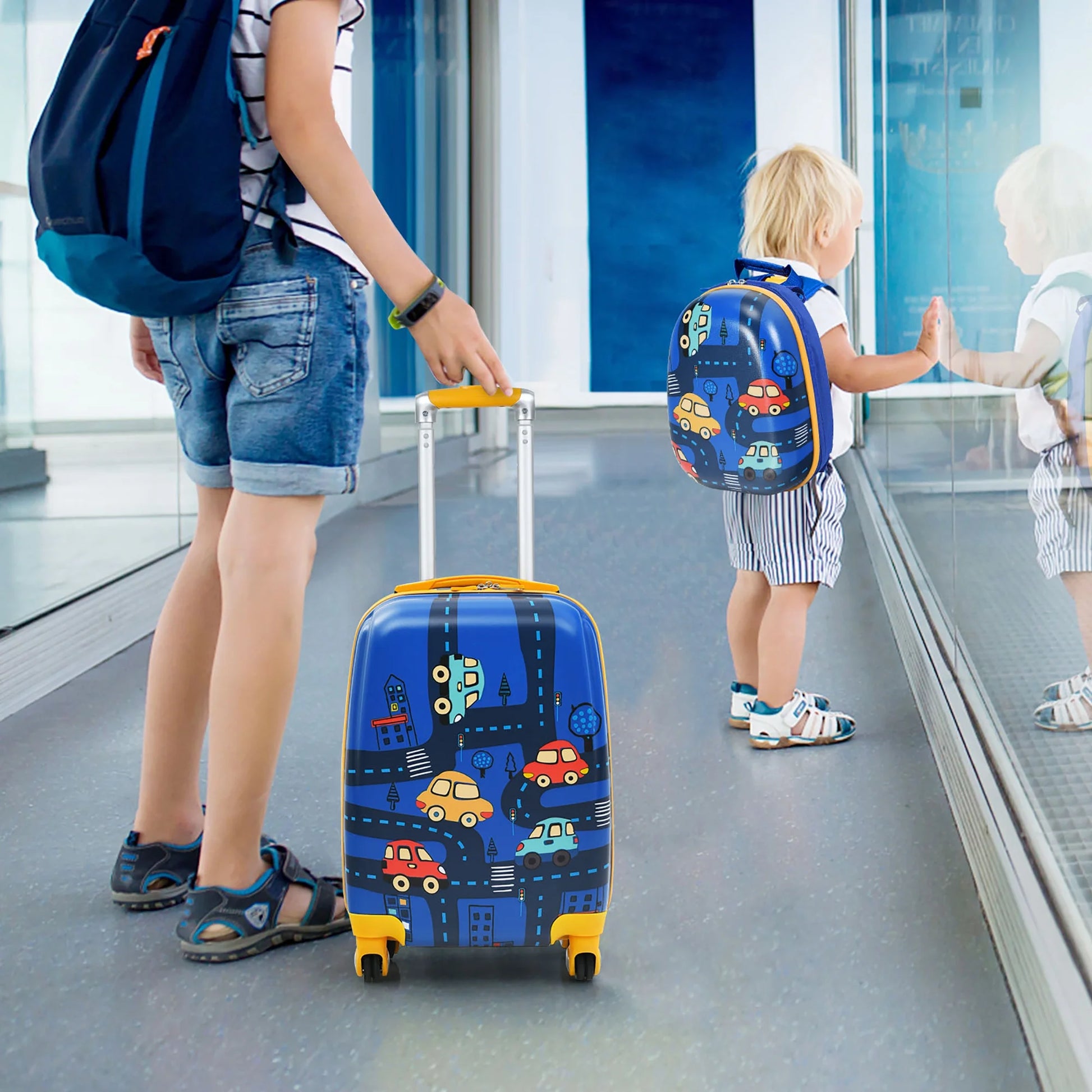 2PC Kids Carry on Luggage Set 12'' Backpack & 18'' Rolling Suitcase for Travel
