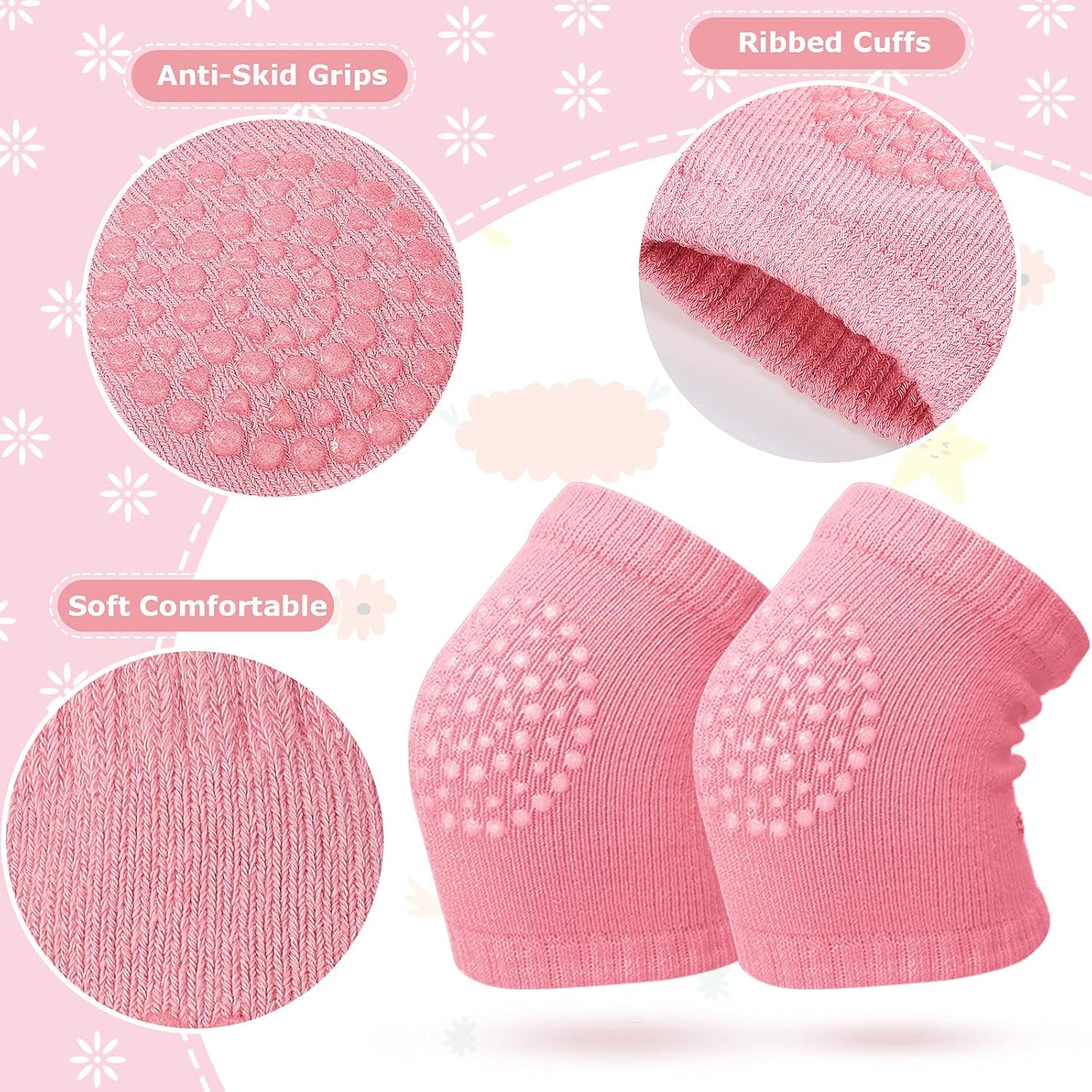 10 Pairs Baby Crawling anti Slip Knee Pads and anti Slip Baby Socks Set Unisex Toddler Knee Protectors Non Slip Ankle Socks