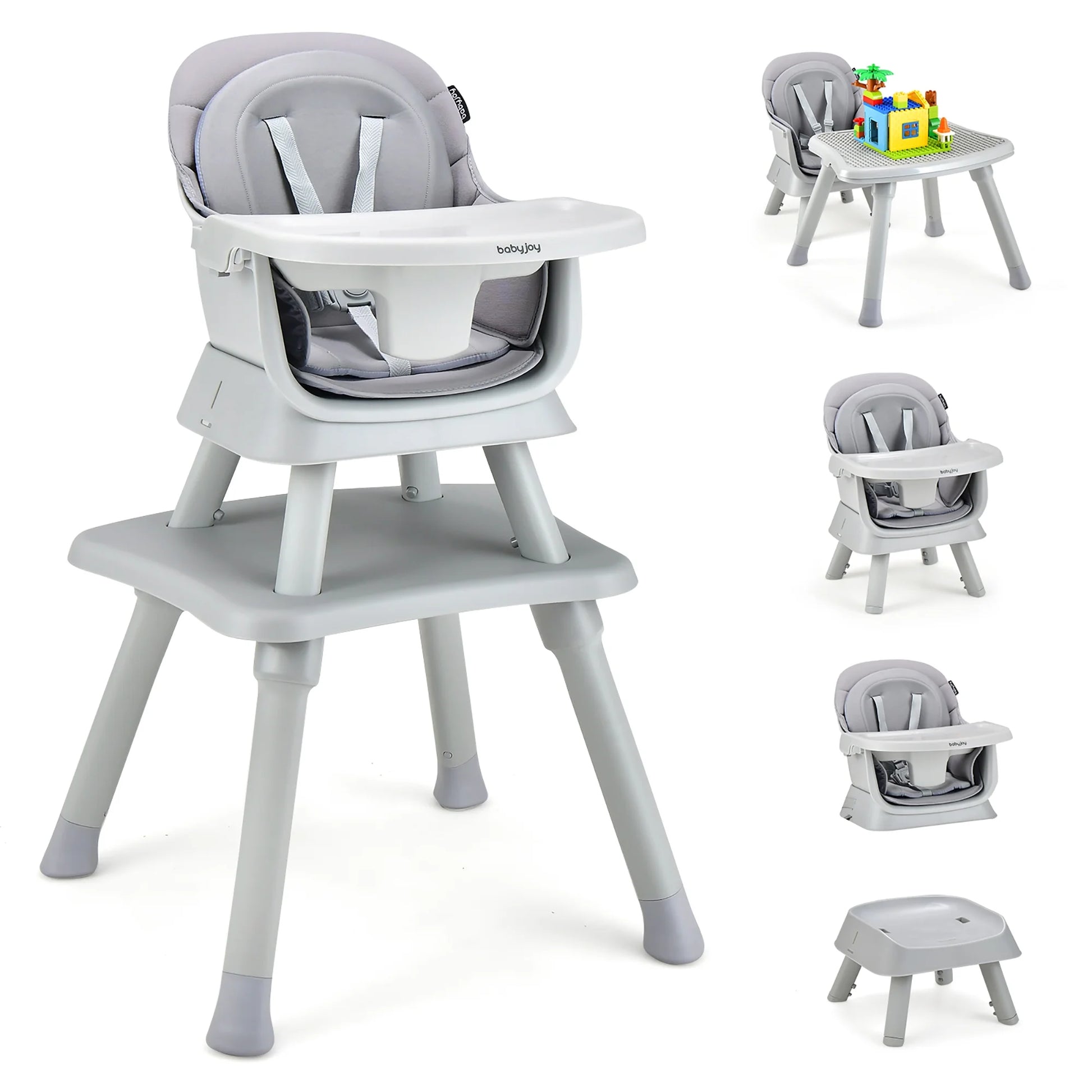 8-In-1 Baby High Chair Convertible Dining Booster Seat W/ Removable Tray Grey
