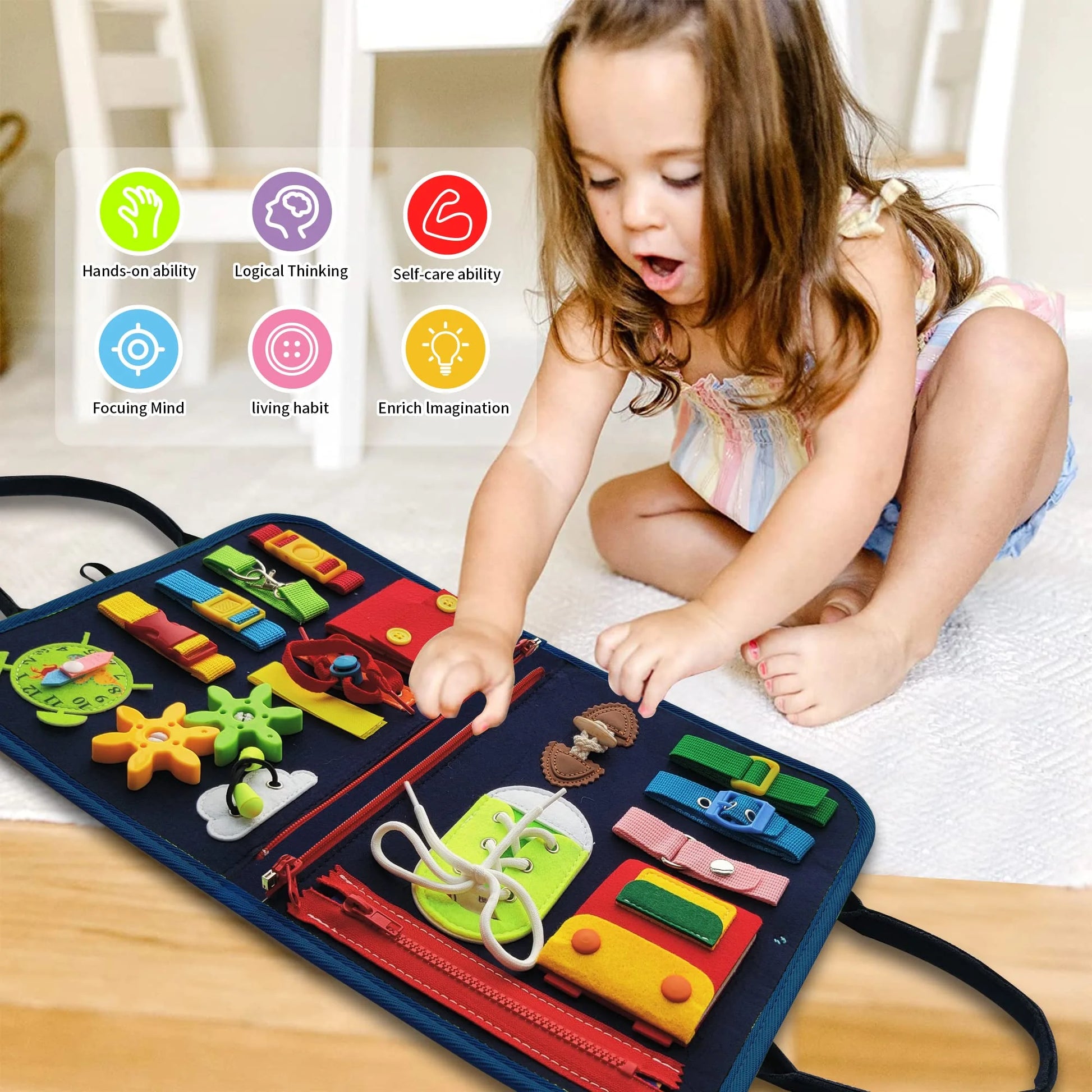 Busy Board for Toddlers, Montessori Toys for 1 2 3 4 5 Year Old, Sensory Board for Learning Fine Motor Skills Toys, Preschool Learning and Travel Toys for Boys Girls