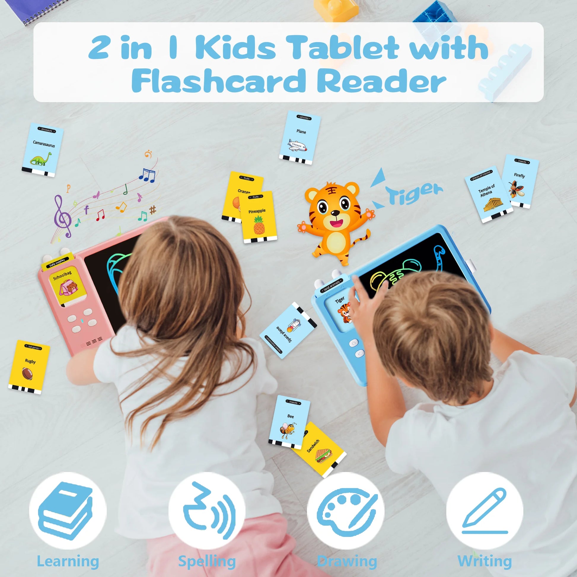 Talking Flash Cards LCD Writing Tablet Montessori Toys for Toddlers, Kids Toys Writing Board Reading Machine Educational Preschool Learning Toys for Boys Girls, Blue