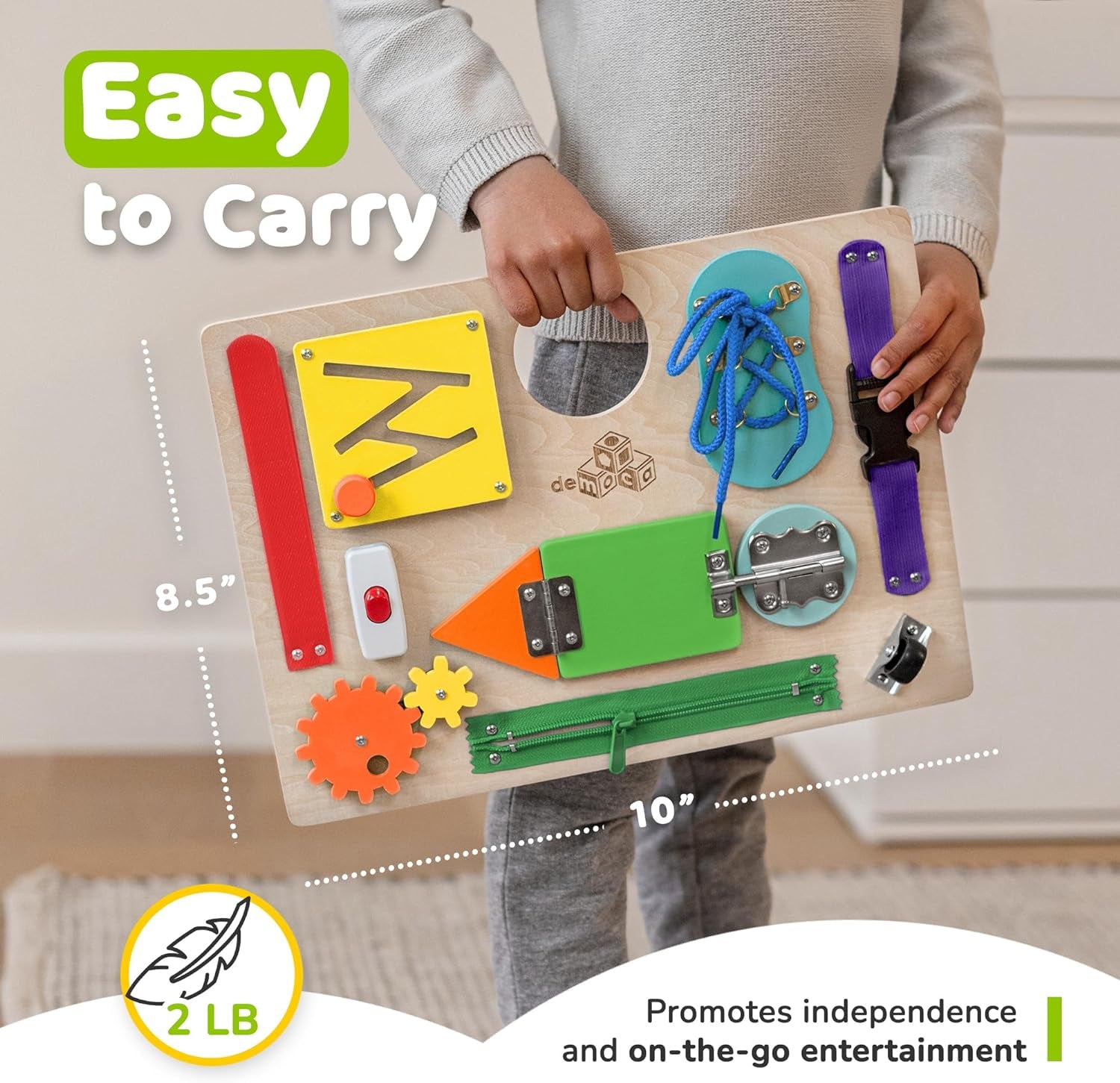 Toddler Busy Board, Premium Wooden Montessori Busy Board with 10 Learning Activities for Fine Motor Skills, Sensory Activity Kids Travel Toy, Easter Basket Stuffers Gift for Boys & Girls