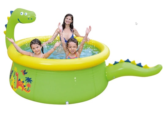Sunclub 69" X 24.5" Green round Inflatable Dinosaur Kiddie Pool with Spray Feature