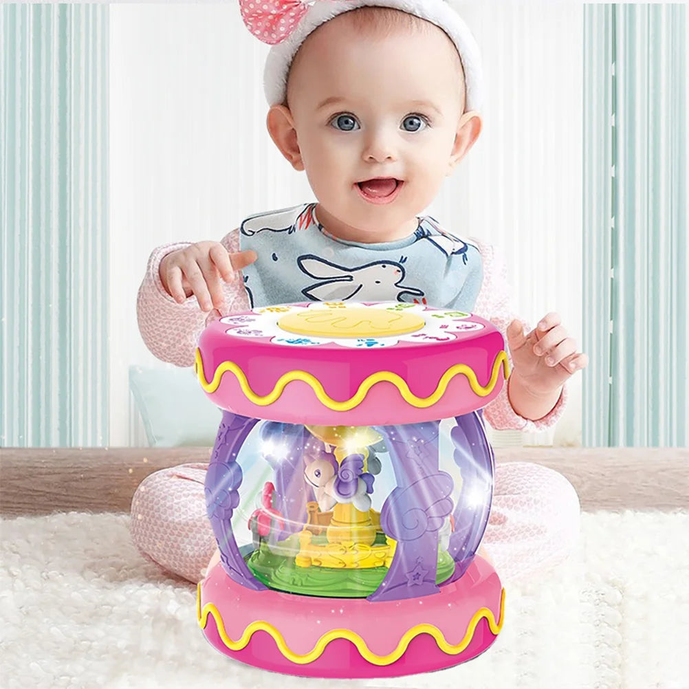 Toys for 1 Year Old Girls, Baby Toys 6-12 Months, Rotating Light up Musical Drum Toys Gift for Toddler 1 Year Old
