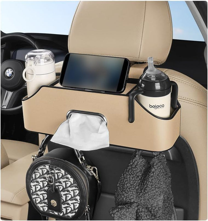 Car Backseat Organizer – Large Capacity, Universal Fit, Easy to Use (Beige)