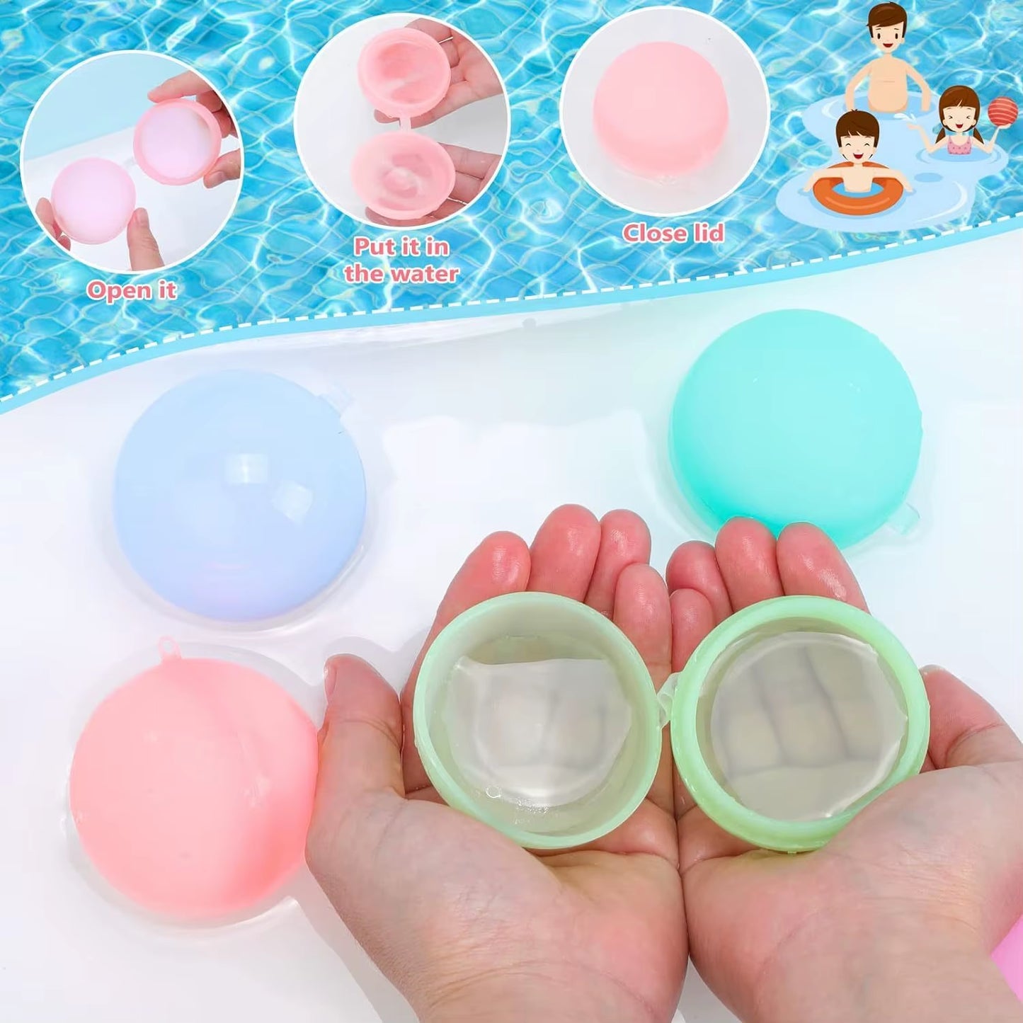 12Pcs Reusable Water Balloons Soft Silicone Water Bomb Non-Magnetic Water Balls Summer Pool Beach Outdoor Party Game Water Toy