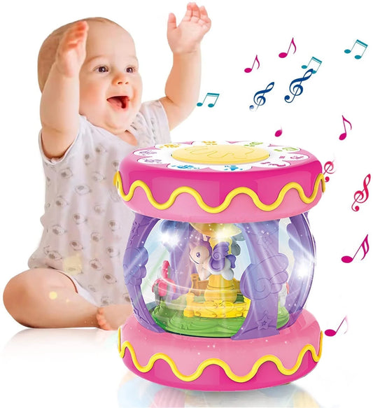 Toys for 1 Year Old Girls, Baby Toys 6-12 Months, Rotating Light up Musical Drum Toys Gift for Toddler 1 Year Old
