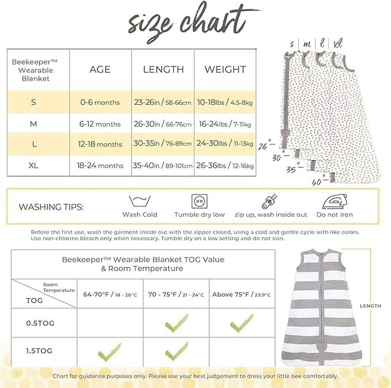 Beekeeper Wearable Blanket, Organic Cotton Swaddle 0.5 or 1.5 TOG, Newborn Essentials Shower Gift