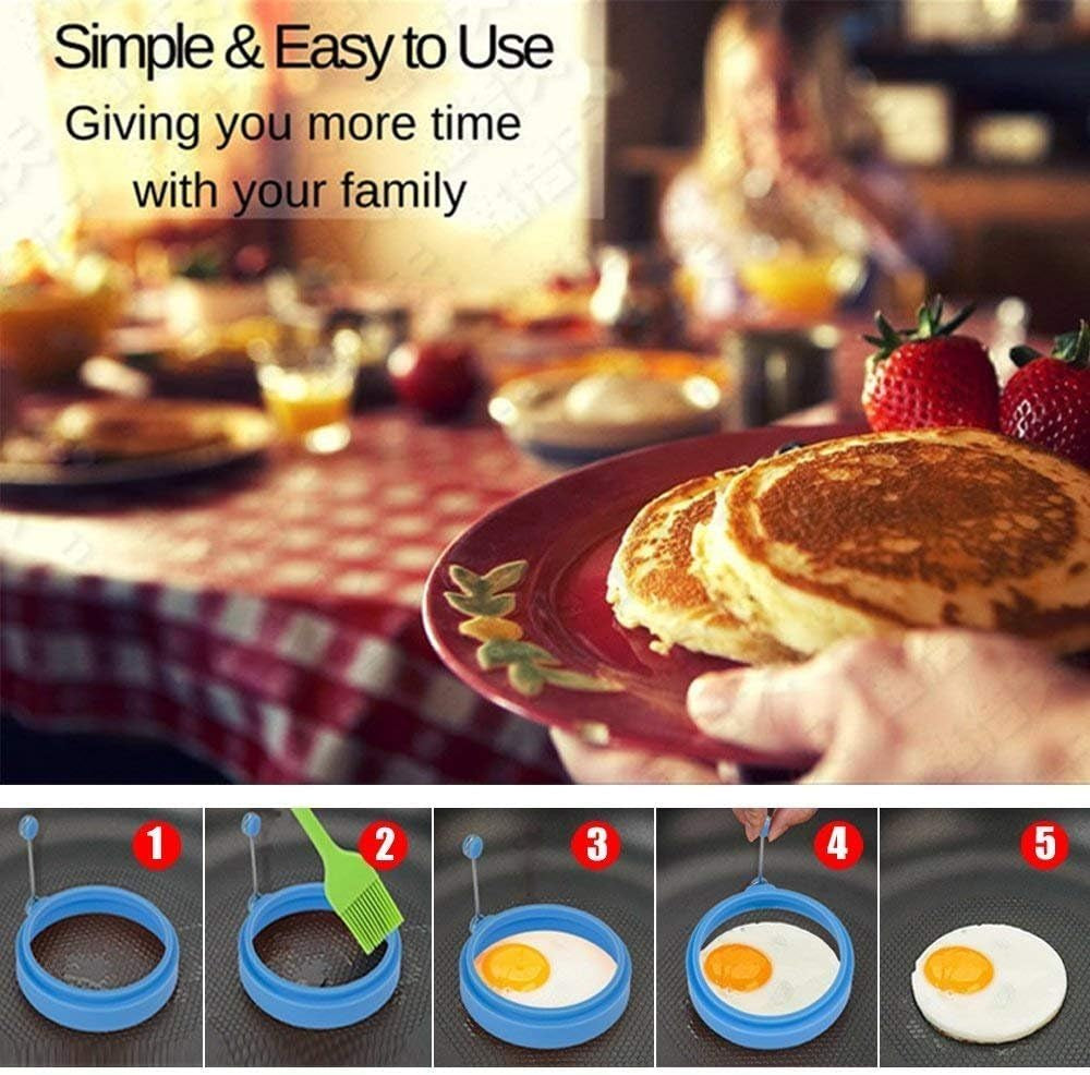 Egg Ring- Fried Egg Mold, 5Pcs Different Shapes Stainless Steel Egg Poacher, Non Stick Pancake Shaper Mold with Handles (Silicone)