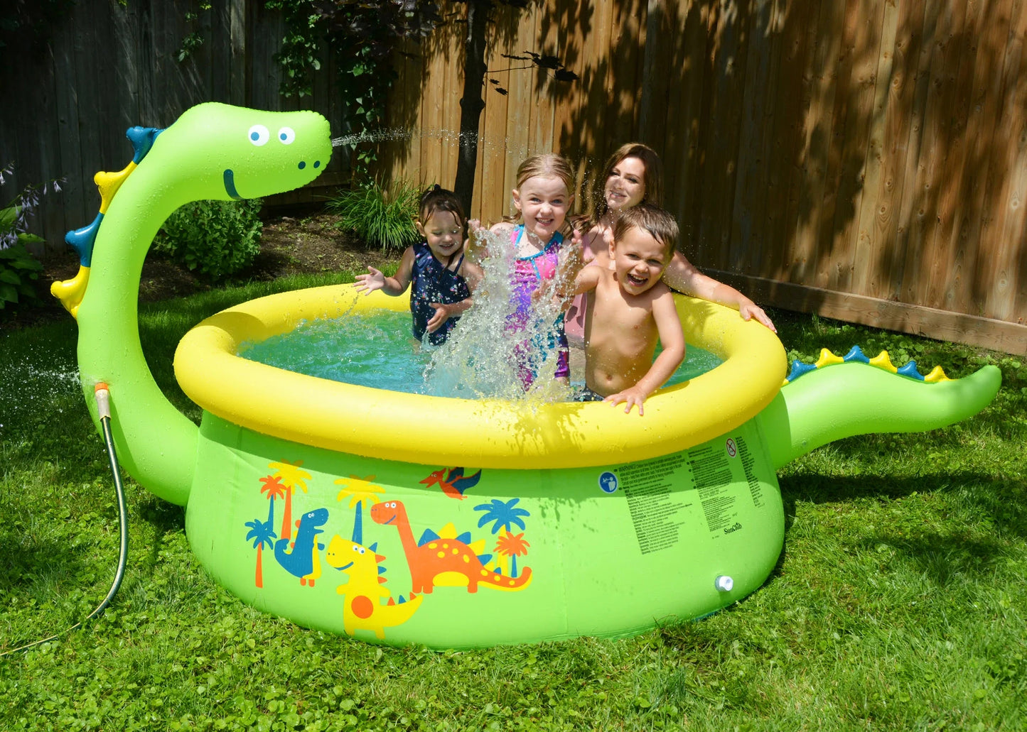 Sunclub 69" X 24.5" Green round Inflatable Dinosaur Kiddie Pool with Spray Feature