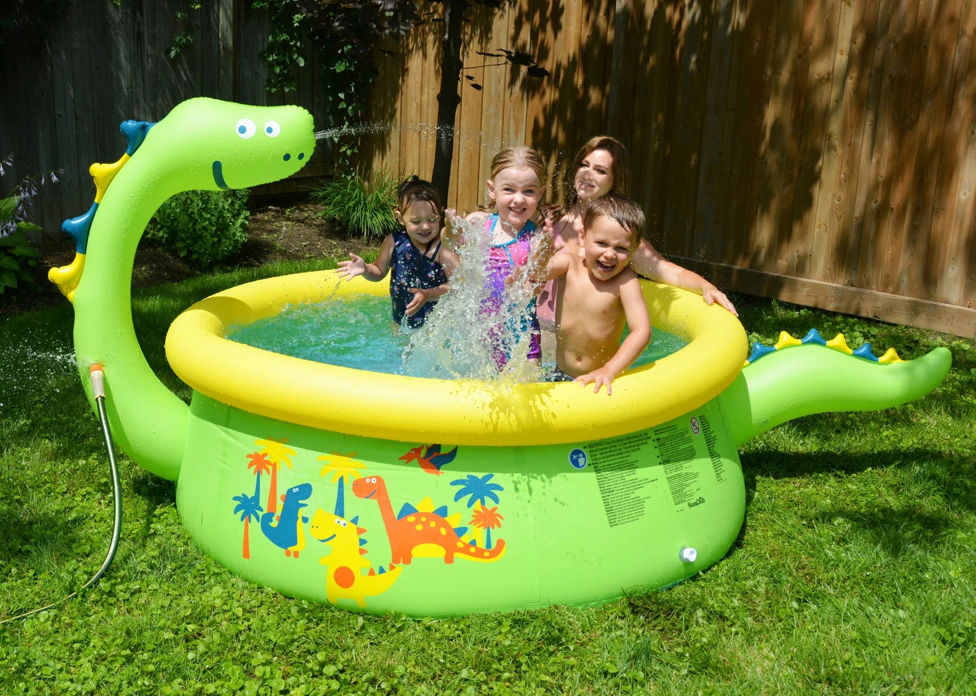 Sunclub 69" X 24.5" Green round Inflatable Dinosaur Kiddie Pool with Spray Feature
