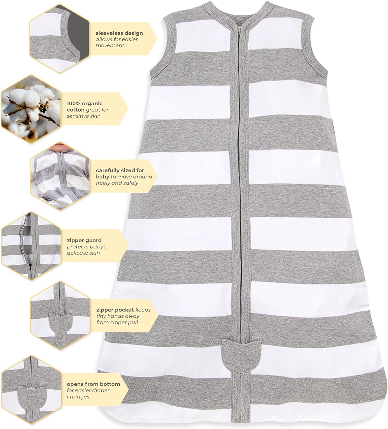Beekeeper Wearable Blanket, Organic Cotton Swaddle 0.5 or 1.5 TOG, Newborn Essentials Shower Gift