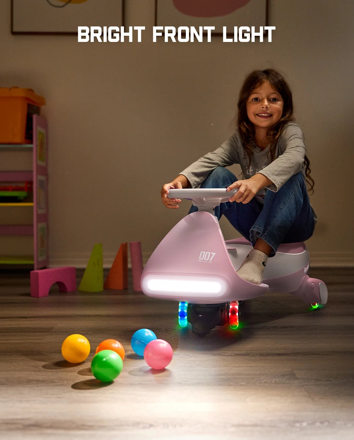 12V Electric Wiggle Car with Pedal, 2-In-1 Kids Ride-On Toy, Rechargeable Battery, 2-Speed, Anti-Rollover, Flashing Wheels, Bluetooth Music, for Ages 3+, 150 Lbs, Pinkish White