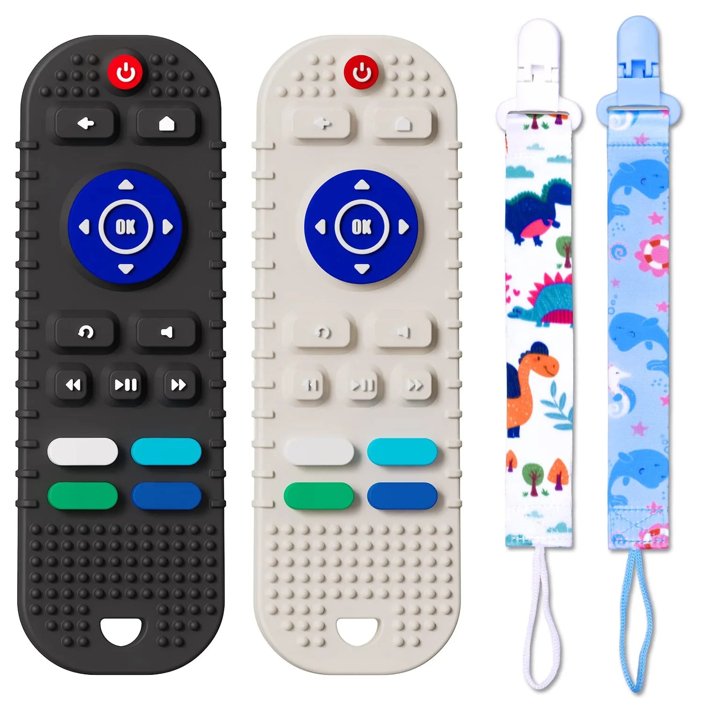 2-Pack Silicone Baby Teething Toys – Remote Control Shape, for 6-12 Months (Black & Grey)