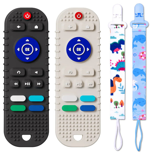 2-Pack Silicone Baby Teething Toys – Remote Control Shape, for 6-12 Months (Black & Grey)