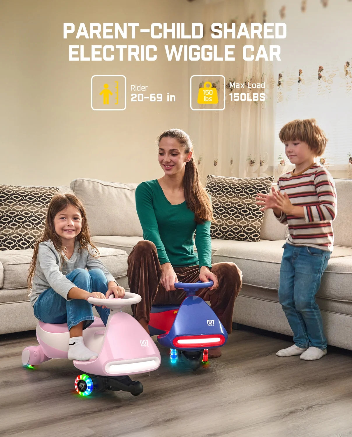 12V Electric Wiggle Car with Pedal, 2-In-1 Kids Ride-On Toy, Rechargeable Battery, 2-Speed, Anti-Rollover, Flashing Wheels, Bluetooth Music, for Ages 3+, 150 Lbs, Pinkish White