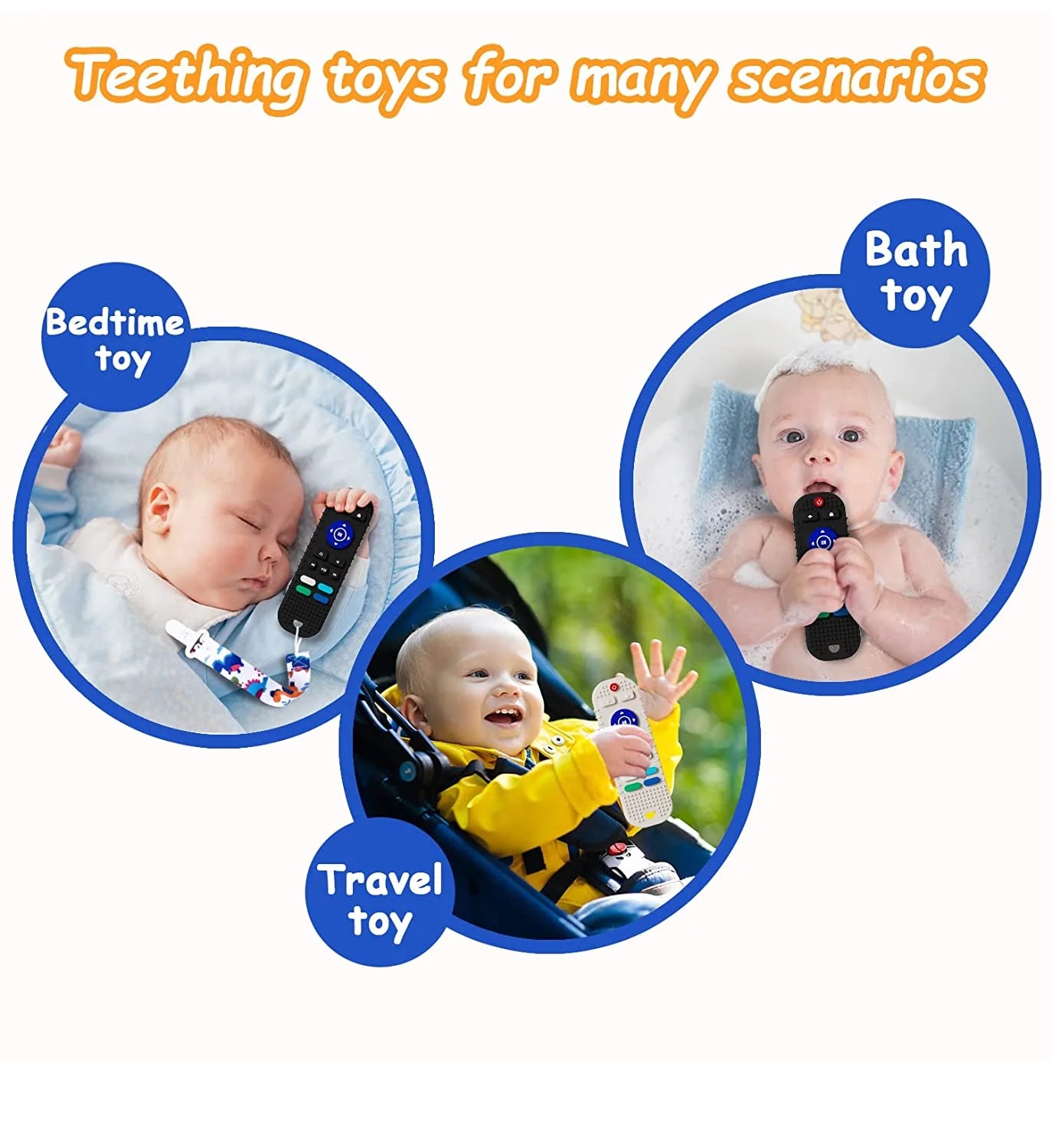 2-Pack Silicone Baby Teething Toys – Remote Control Shape, for 6-12 Months (Black & Grey)