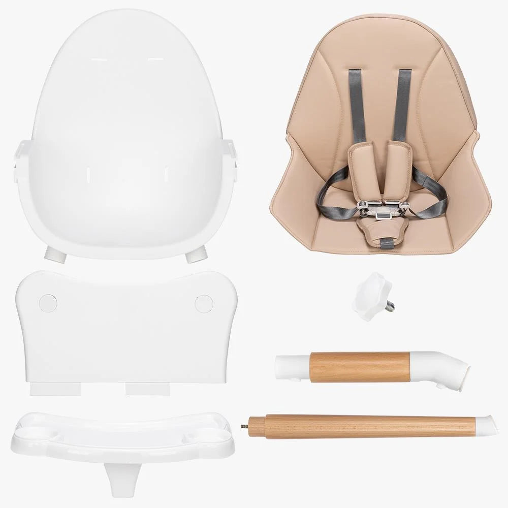 5-In-1 Baby High Chair, Infant Wooden Convertible Chair with Seat Belt, Beige