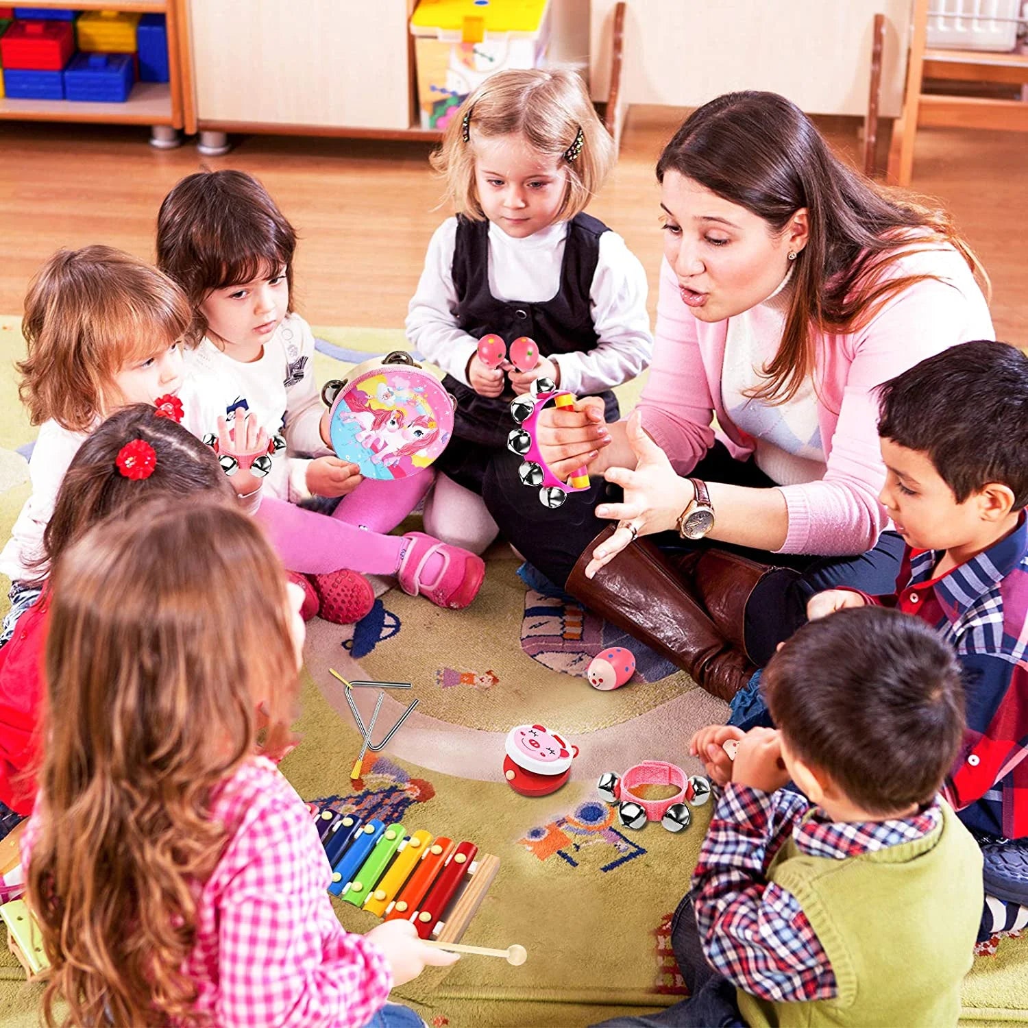 Music Toys & Toddler Learning Toy 12-Piece Wooden Musical Instrument Set for Toddlers 3+