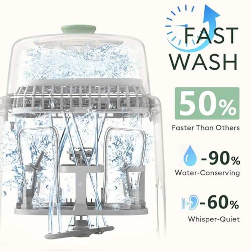 4-In-1 Baby Bottle Washer Sterilizer Dryer Green Clean Sterilize Dry & Store Bottles & Accessories in One Machine Time & Effort