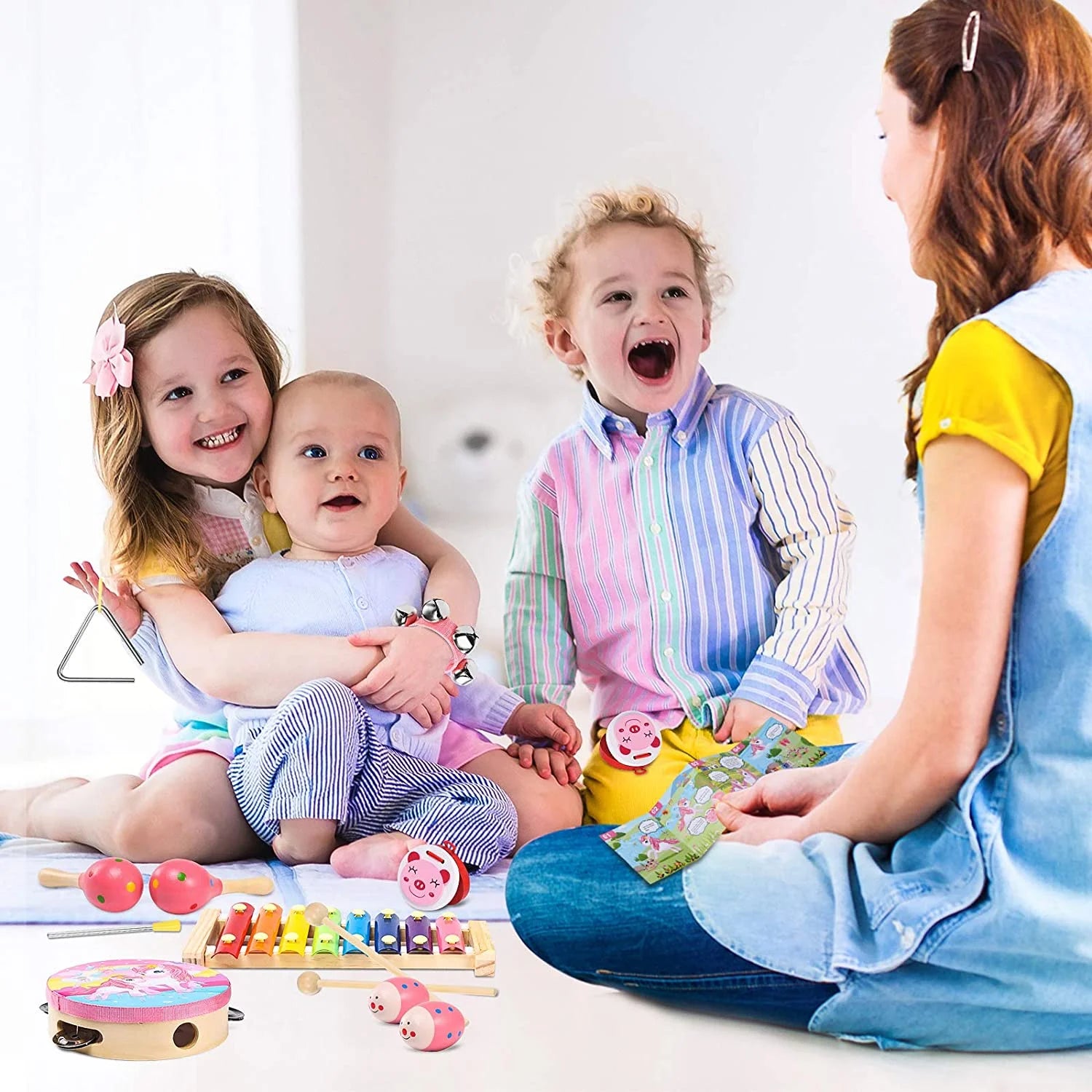 Music Toys & Toddler Learning Toy 12-Piece Wooden Musical Instrument Set for Toddlers 3+