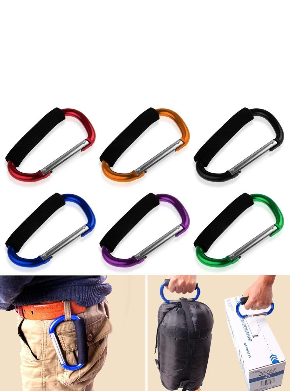 Large Stroller Hooks for Mommy, 2 Pcs Carabiner Stroller Hook Organizer for Hanging Purses, Diaper Bag, Shopping Bags. Clip Fits Single/Twin Travel Systems, Car Seats (Silver+Golden Yellow)