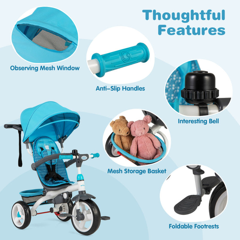 5-In-1 Detachable Baby Stroller Tricycle with round Canopy
