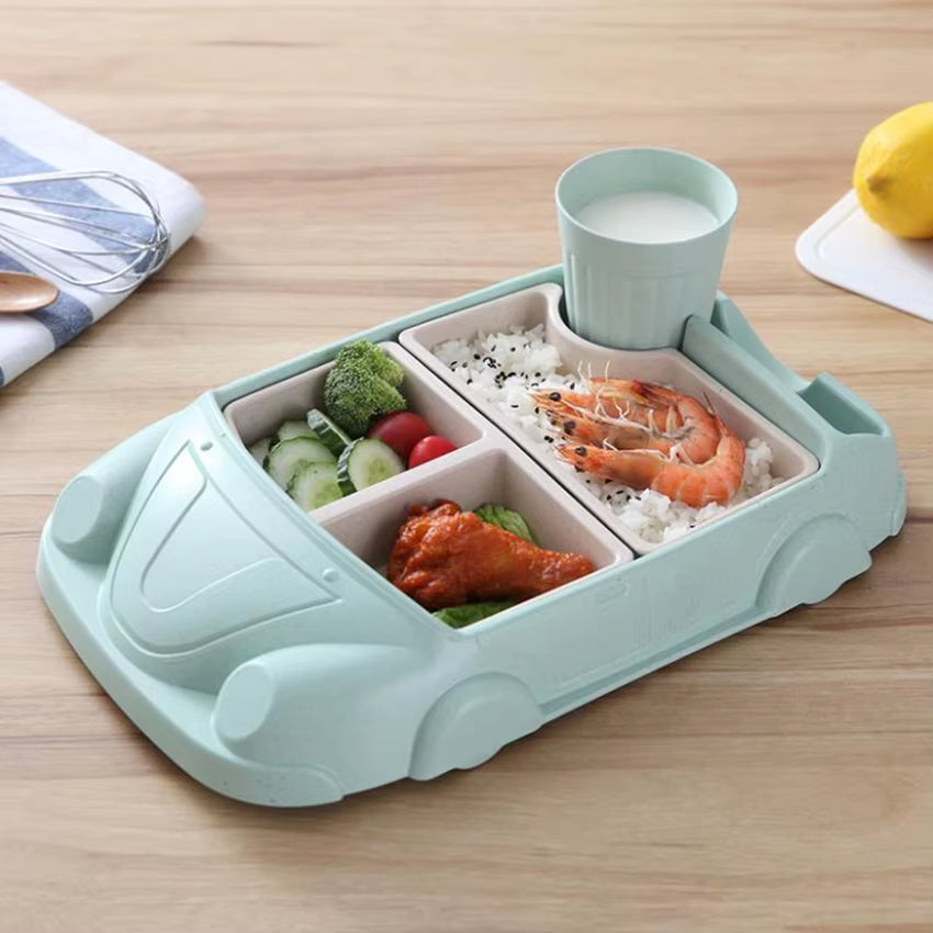 1Set Creative Cartoon Car Shape Baby Plate, Bamboo Fiber PP Plate Bowl Cup, Children Gift Tableware, Kid Feeding Dinner Plate